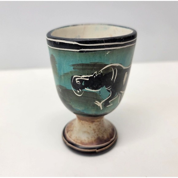 Vintage Stone Egg Cup Kenya Rhino Africa Safari Savanna Hand Carved Etched 3" - Picture 3 of 10